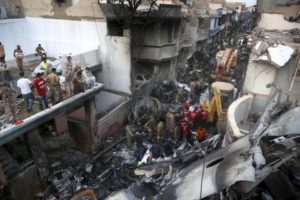 Scene of Pakistan plane crash in Karachi.