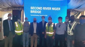 Julius Berger Managing Director, Engr. Dr. Lars Richter, Project Director, Friedrich Wieser; and Coordinator Executive/Special Projects, Koehler Kai-Uwe with members of the 2nd Niger Bridge Project Implementation Team in Asaba on Saturday
