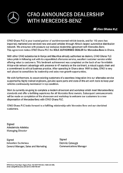 CFAO Ghana Sole Authorization Letter