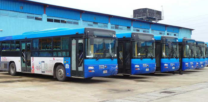 Primero Lagos BRT Buses parked at their garage